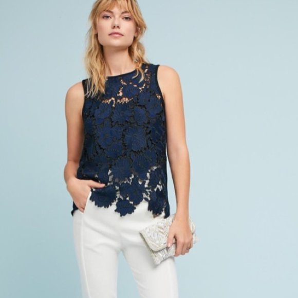 Anthropologie Tops - Anthropologie Postmark Koria Lace Shell Top Navy Black Size XL